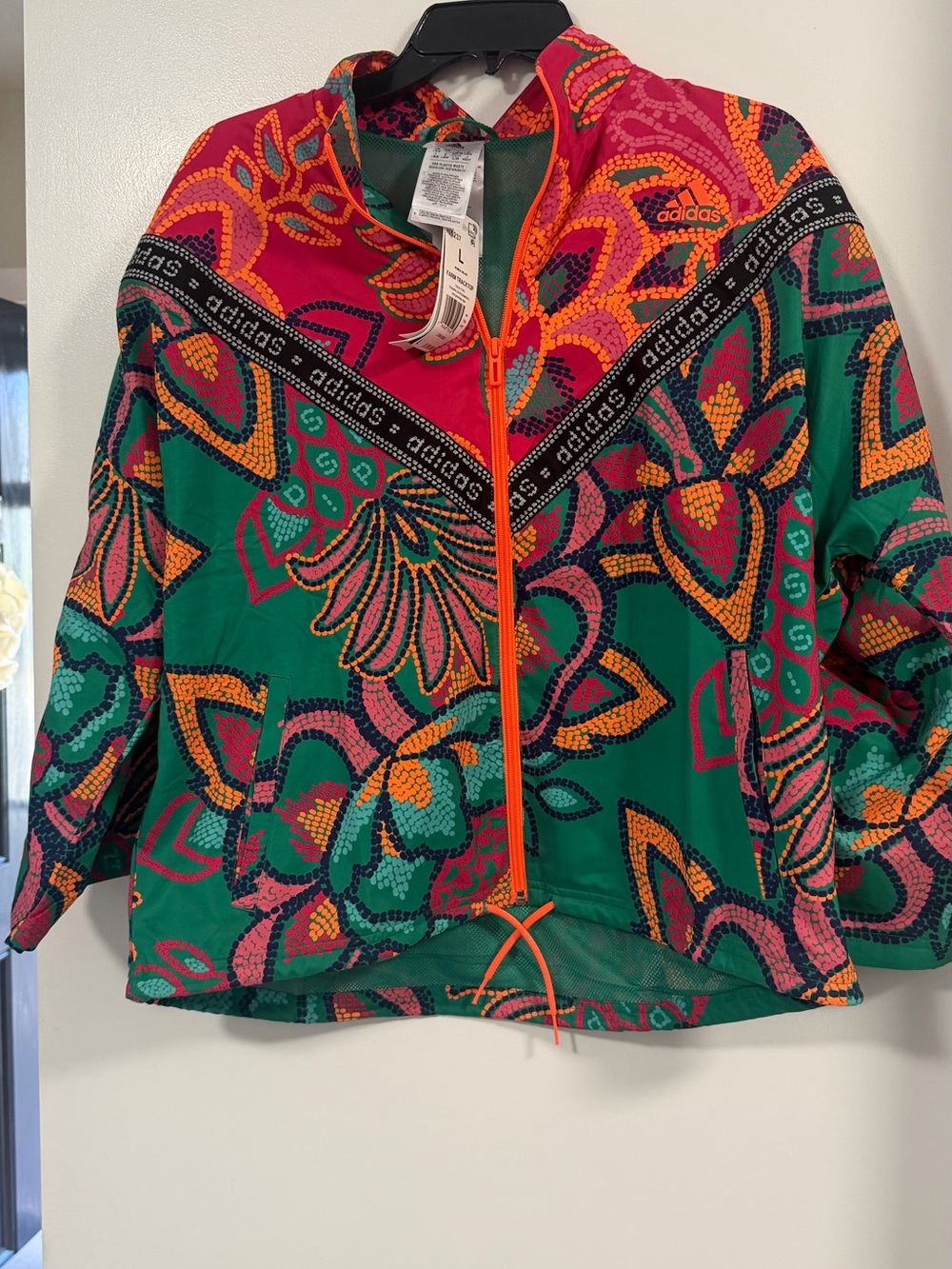 Adidas/Farm Rio collaboration Women's Green, Pink & Orange Floral Bomber Jacket - Picture 2 of 9